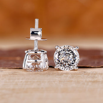 Lab grown Portuguese cut diamond earrings with prong setting.