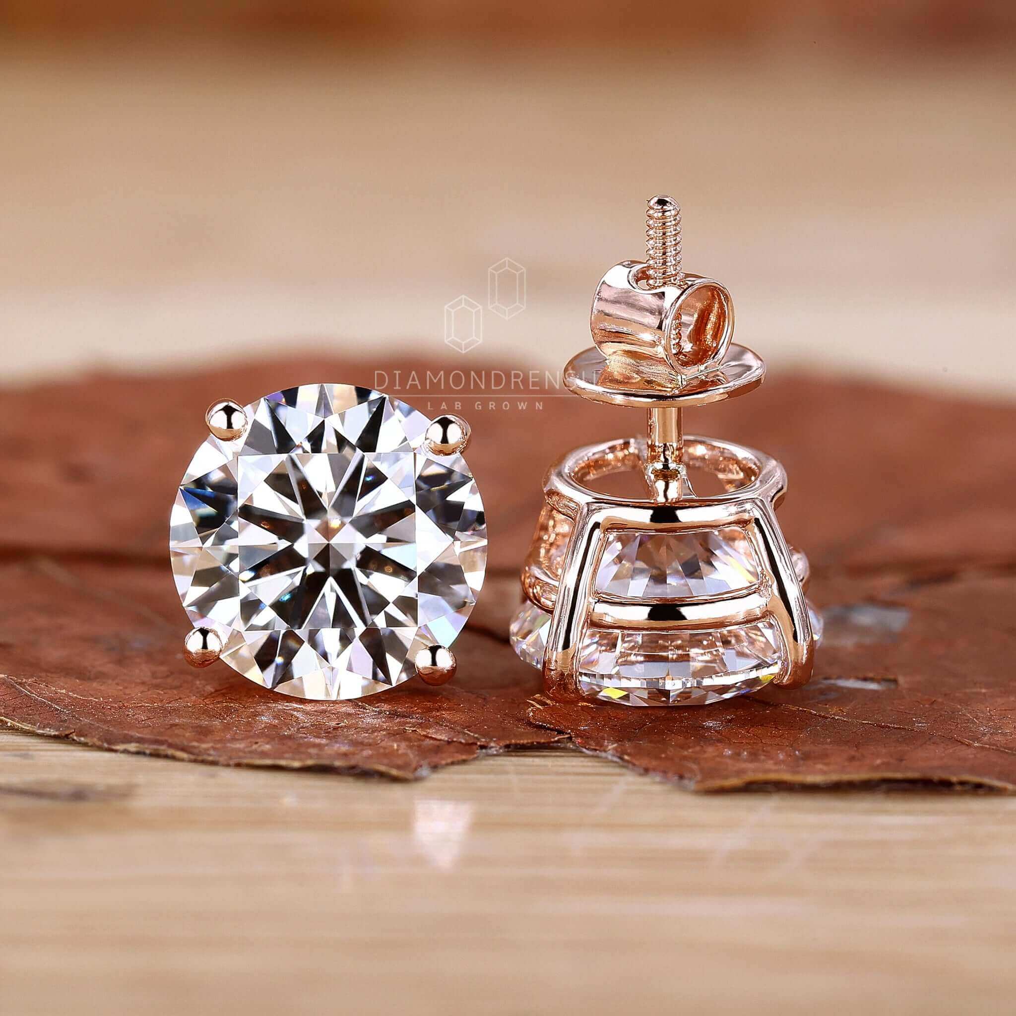 Diamond Stud Pattern Round Brilliant Cut Lab Grown Diamond Stud Earrings for Women