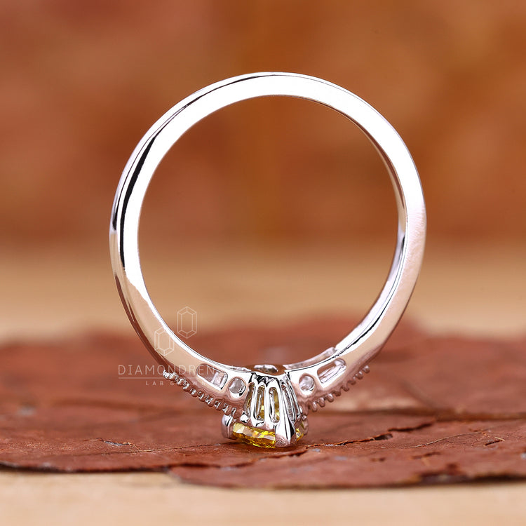 Pave Round Diamond Ring with intricate pave setting detailing.