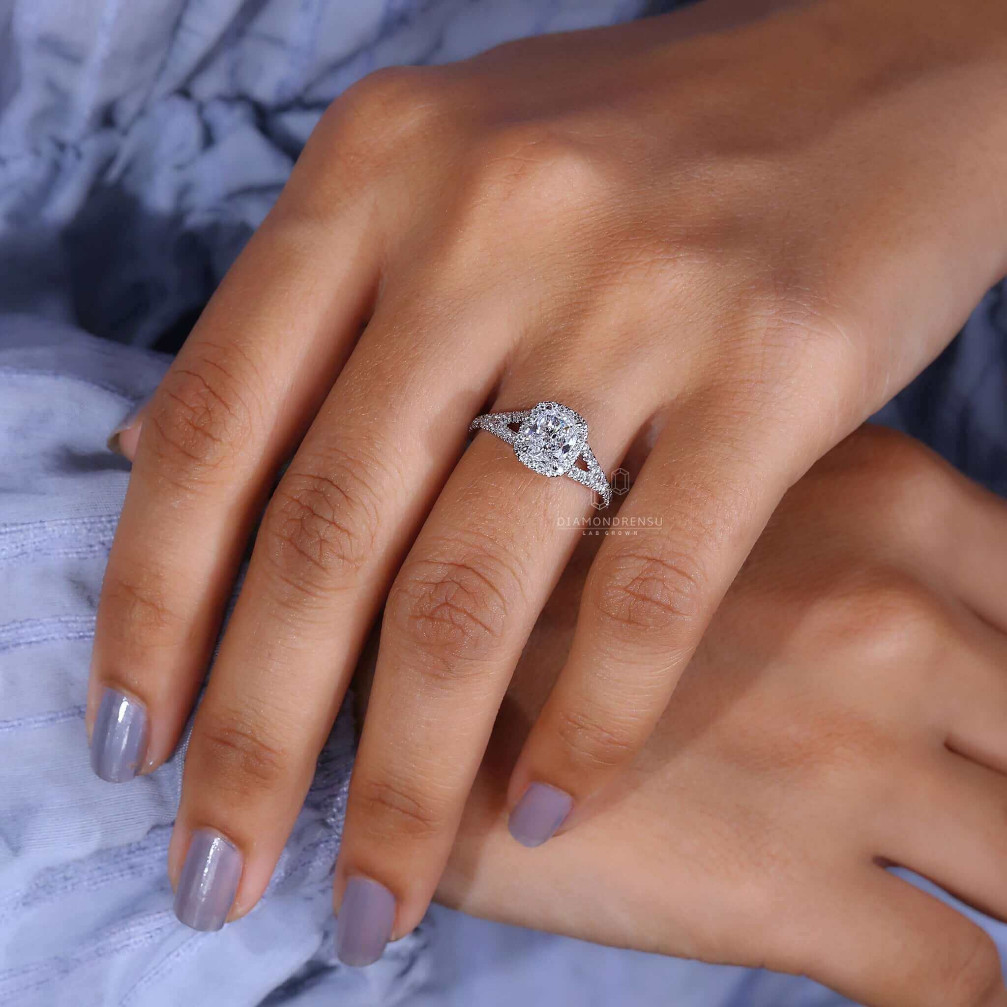 Split Shank Engagement Ring on Hand - Graceful Design
