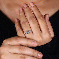 Diamondrensu nature-inspired engagement ring with a lab-grown diamond and Wave Pave Band in white gold