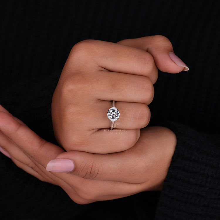 White Gold Bezel Set Cushion Cut Engagement Ring