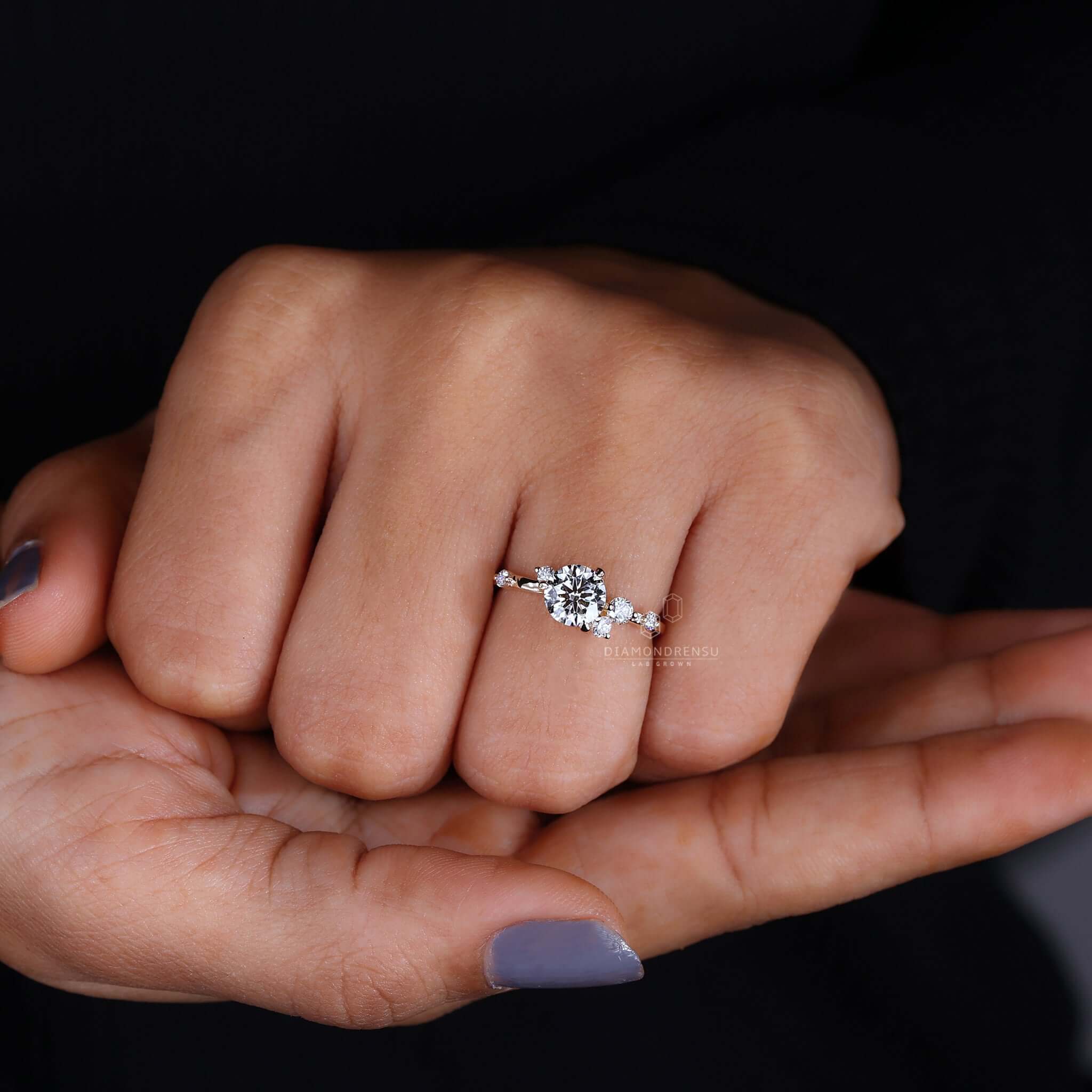 Glamorous cluster diamond ring against a soft background, reflecting its timeless appeal.