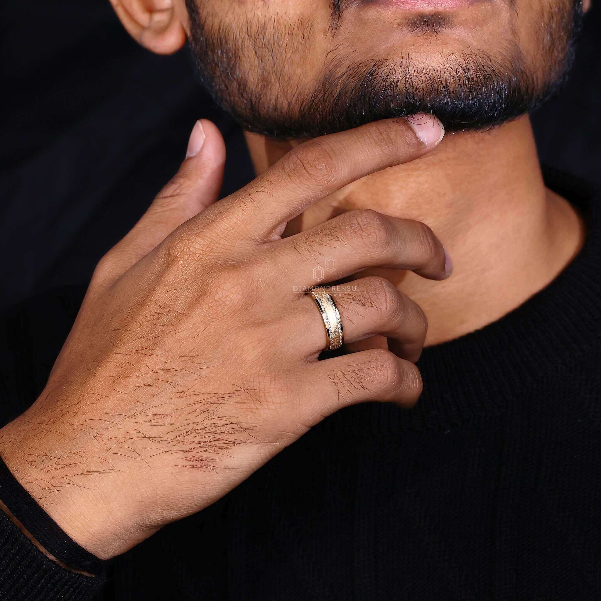 Men's Diamond Wedding Ring, Round Lab Grown Diamond Ring for Him