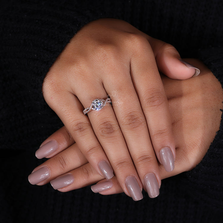 Round Cut Diamond Twisted Pave Engagement Ring