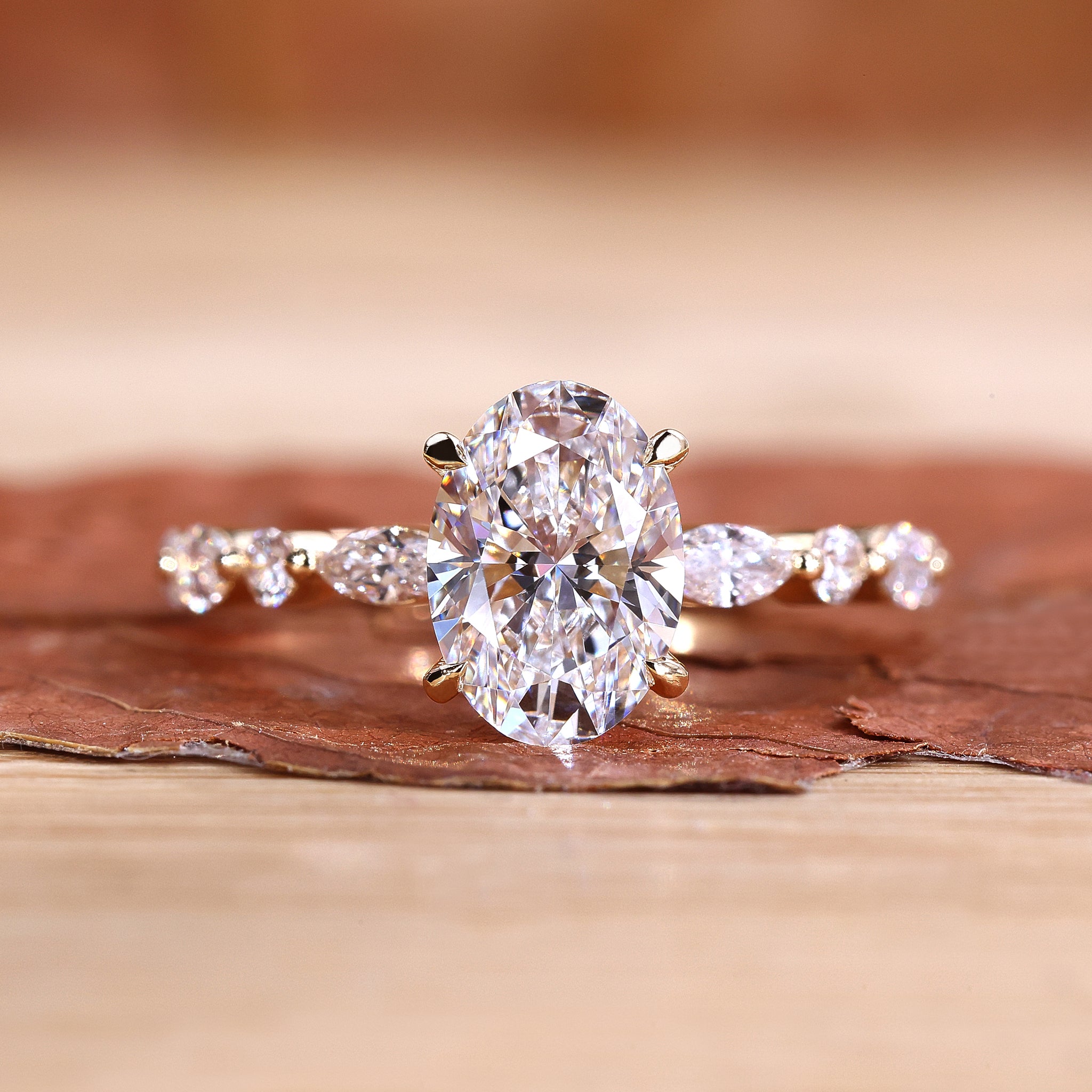 Oval shaped engagement ring with a timeless design.
