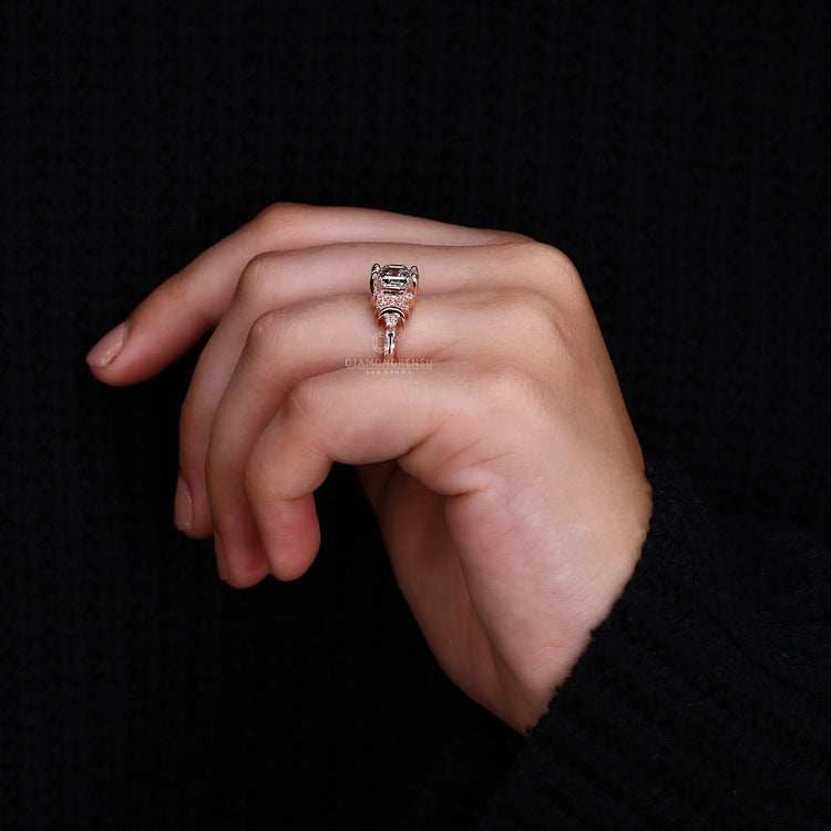 Hexagon Diamond Ring with brilliant cut and exquisite detailing.