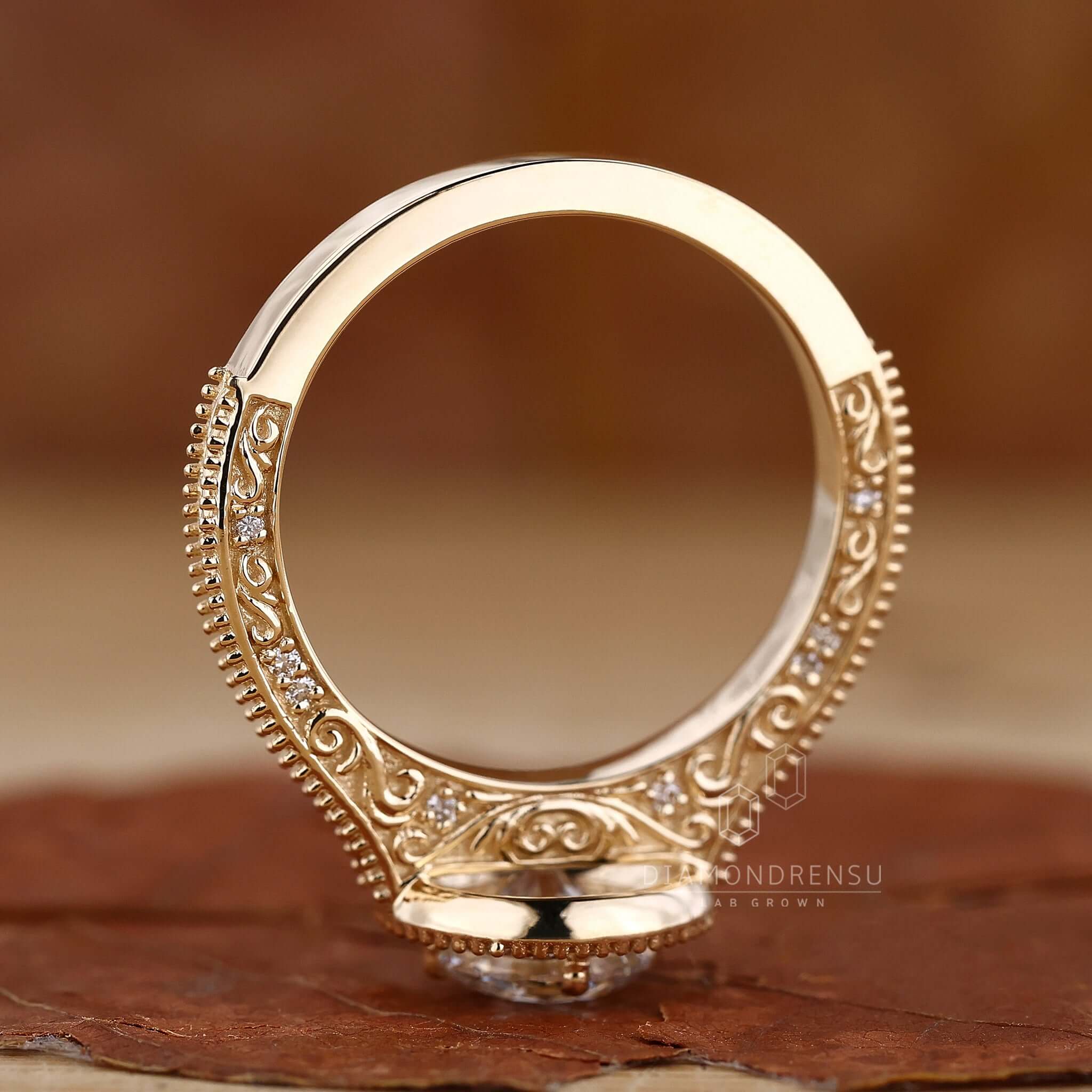 Glamorous halo pave ring setting in gold, featuring sparkling diamonds in a radiant halo design