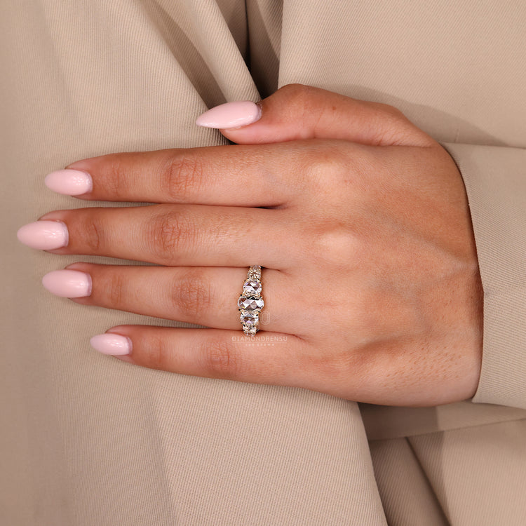 Lab Grown Diamond set in Oval Rose Cut engagement ring.
