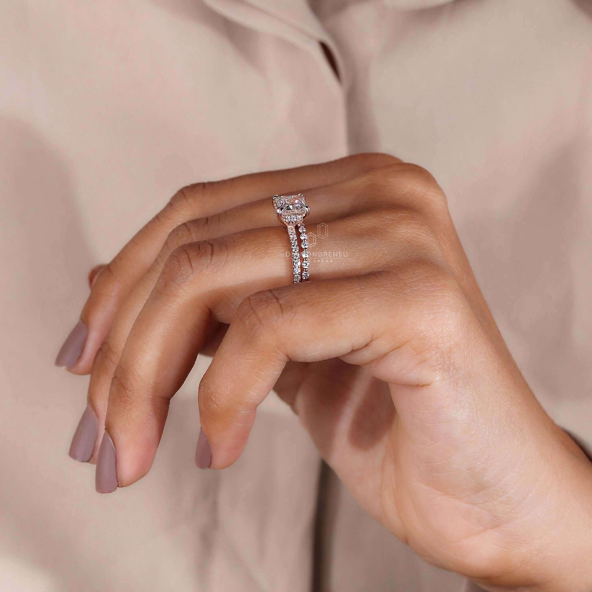 Diamond Add Princess Cut Lab Grown Diamond Wedding Bridal Set for Women