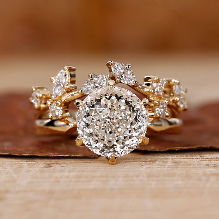 Yellow Gold Bridal Set with stunning diamond accents.
