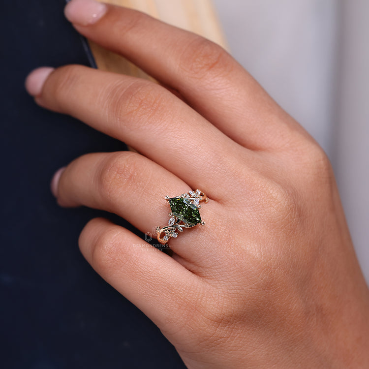 Nature inspired ring with leaf style prong setting.
