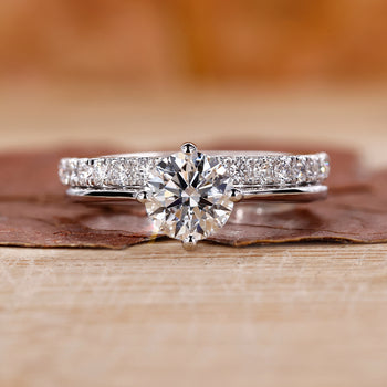 White Gold Bridal Set featuring round diamond engagement ring.
