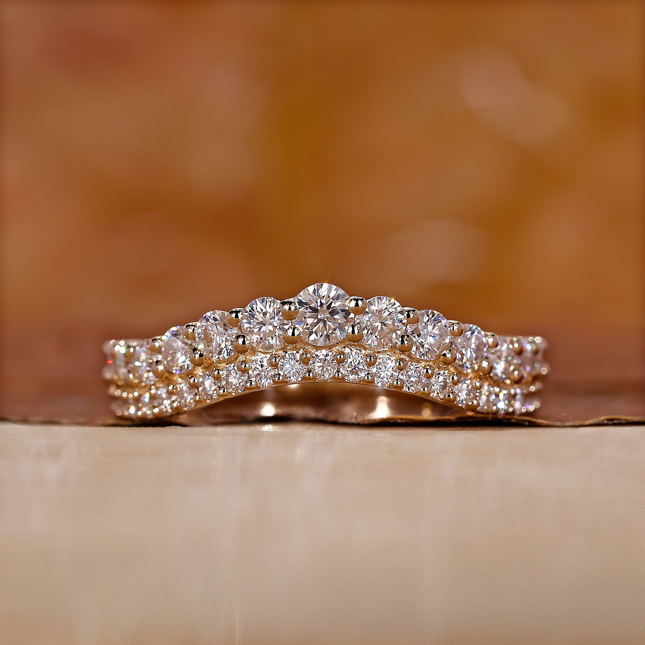 Curved Diamond Wedding Band featuring a sleek design.