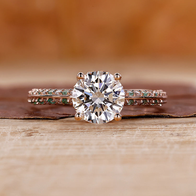 Round diamond ring with stunning pave diamond accents in a modern design.
