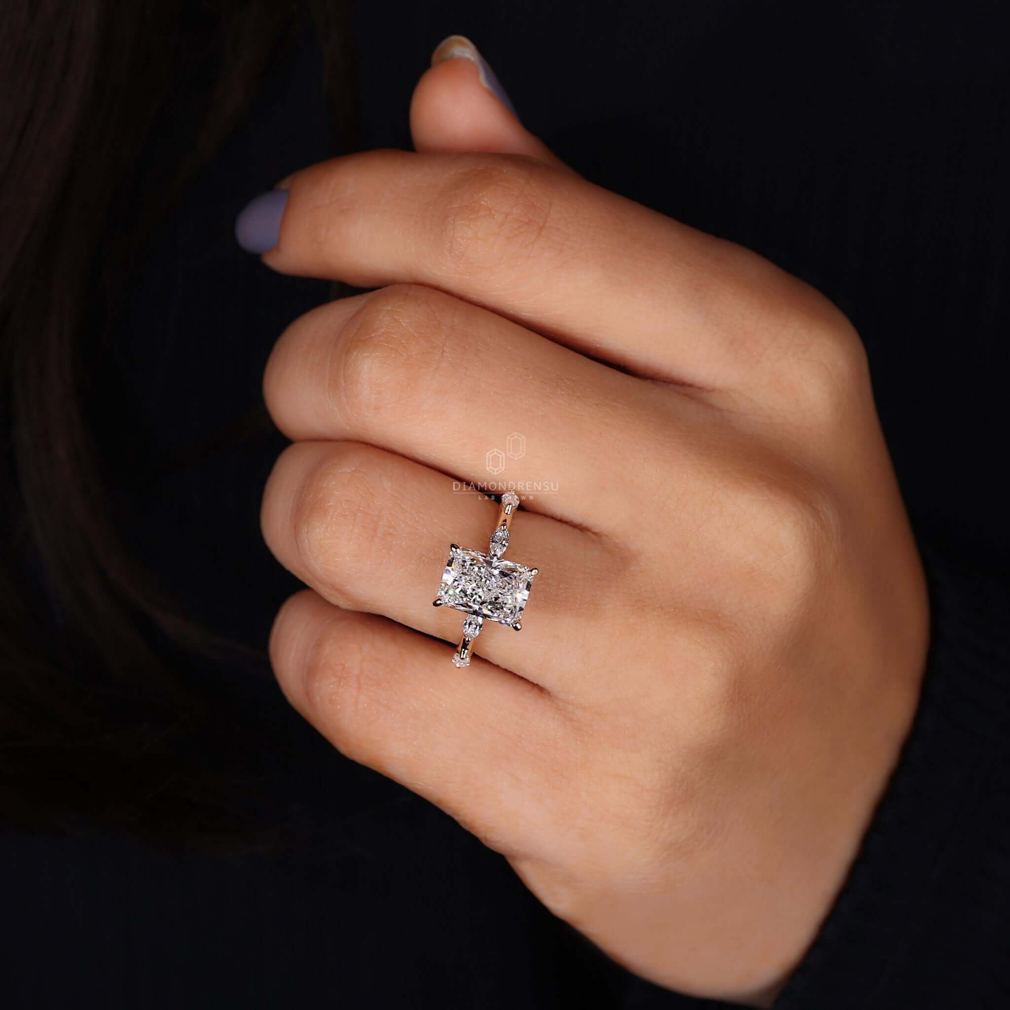 Exquisite hidden halo setting in a diamond engagement ring, offering a unique and romantic appeal.