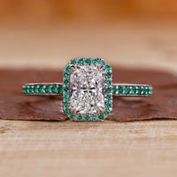 Radiant Halo Engagement Ring featuring a brilliant radiant cut diamond.
