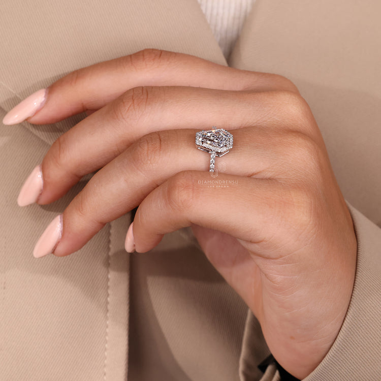 Halo diamond ring in custom engagement ring.
