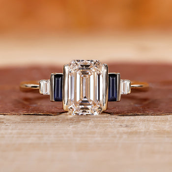 5 Stone Diamond Ring Emerald Cut Engagement Ring
