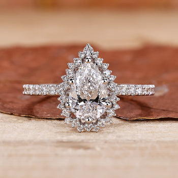 Pear Halo Engagement Ring with a stunning halo design.

