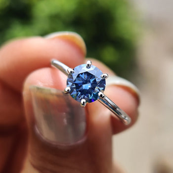 Solitaire round engagement ring in white gold.
