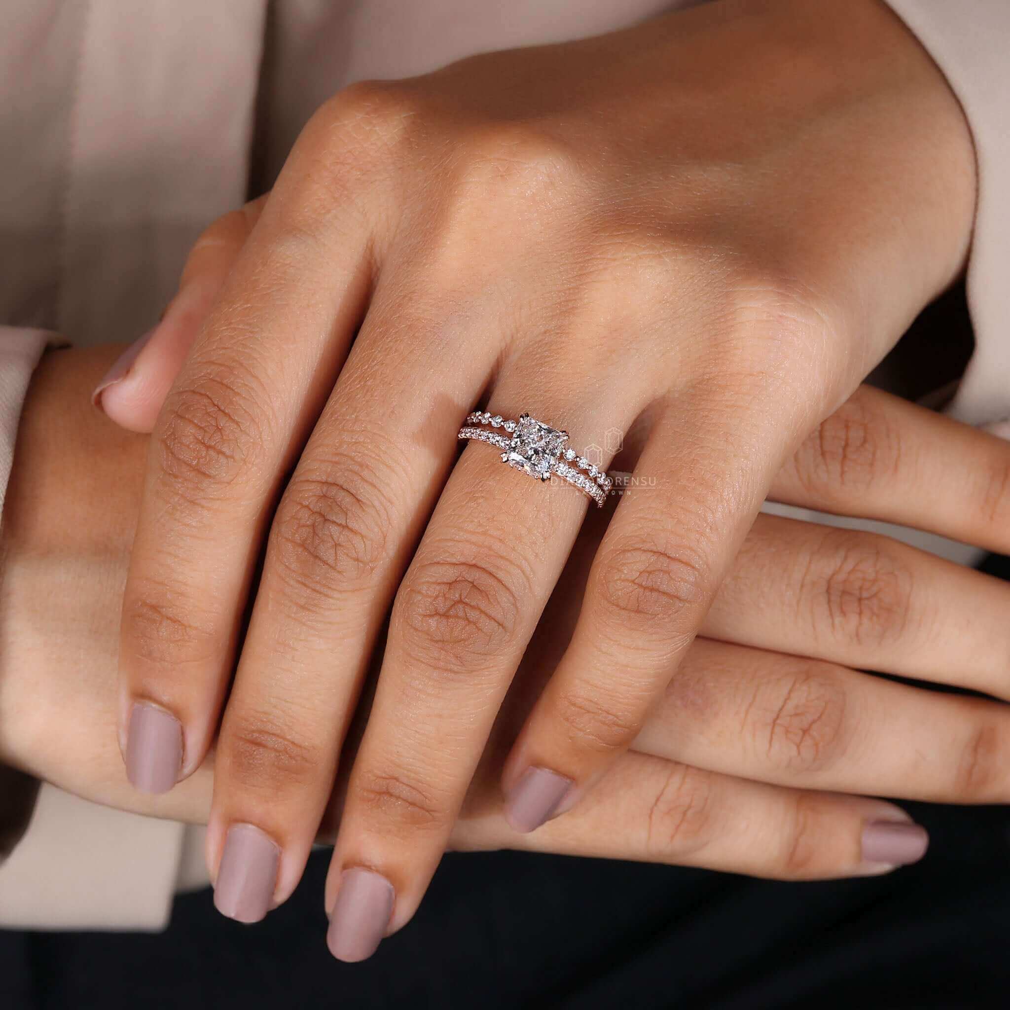 Diamond Add Princess Cut Lab Grown Diamond Wedding Bridal Set for Women