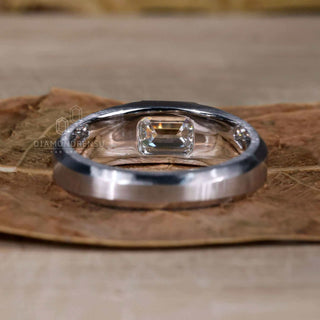 Emerald Cut Lab Grown Diamond Men's Engagement Ring