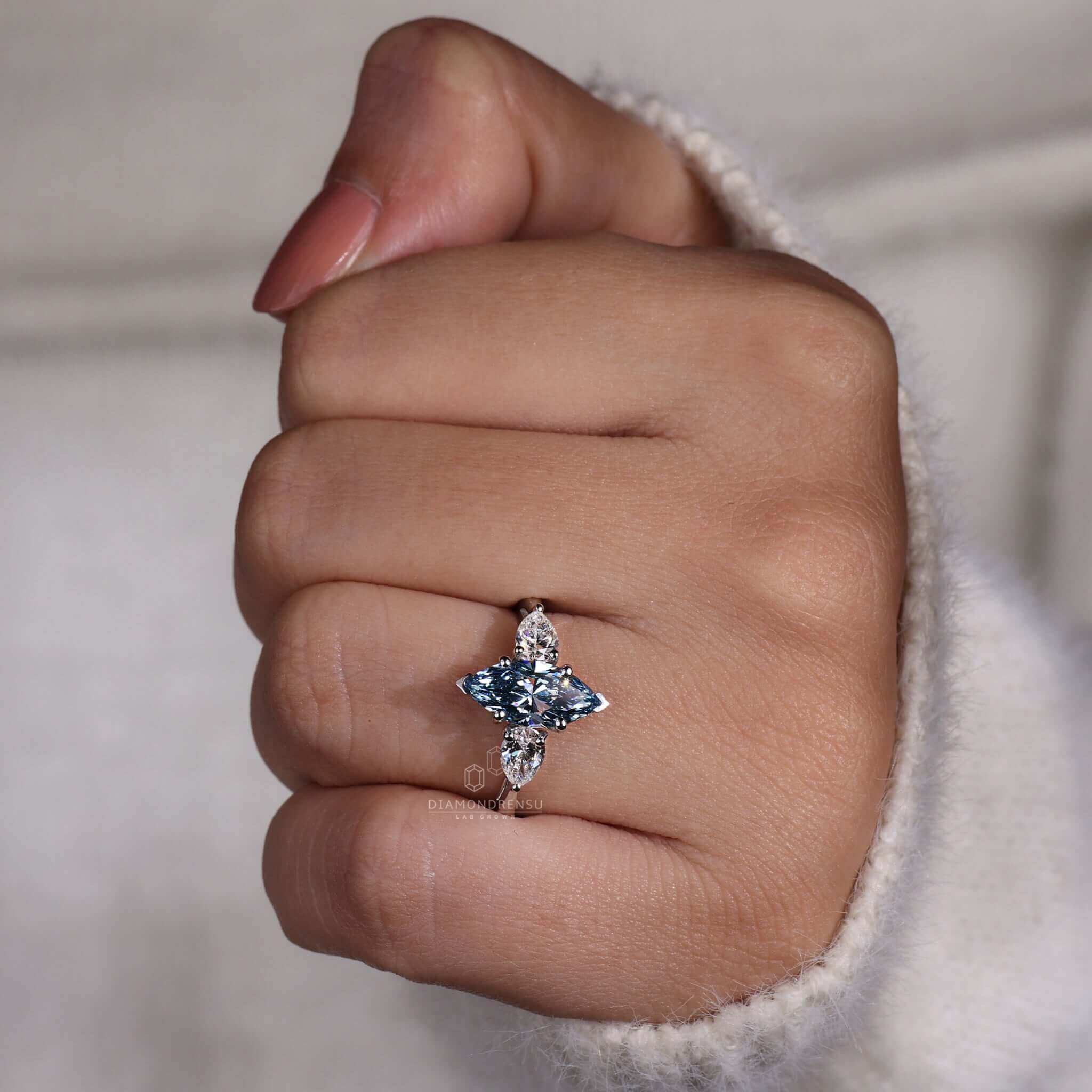 IGI Certified Marquise Lab Grown Diamond Three Stones Engagement Ring