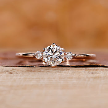 three stone round engagement ring, round diamond ring, Lab Grown Diamond
