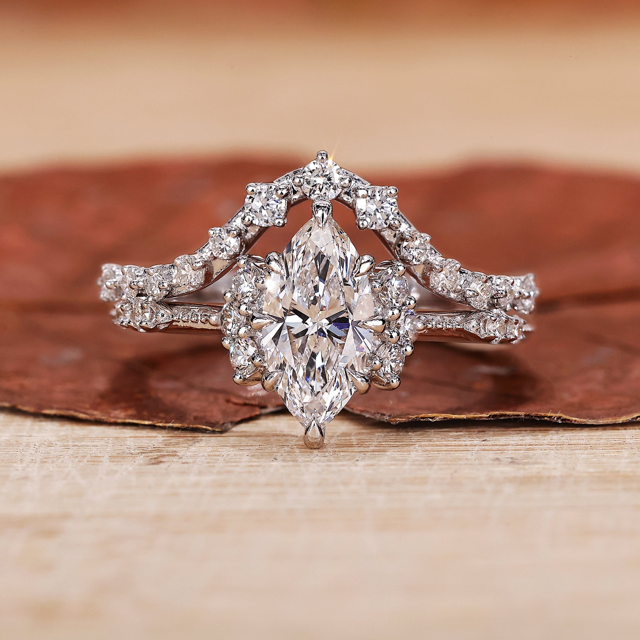 Buy Marquise Diamond Bridal Ring Set - Elegant Curved Band Buy Marquise Diamond Bridal Ring Set - Elegant Curved Band