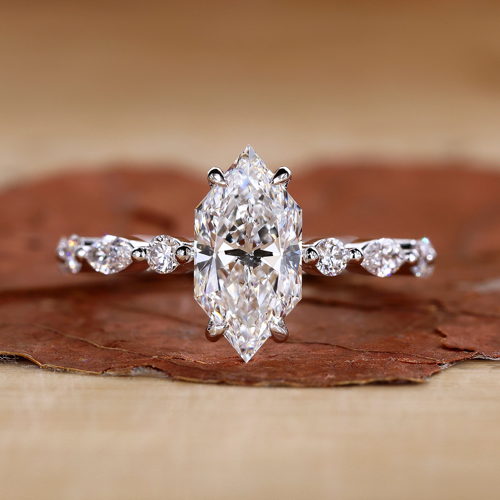 Dutch Shape Ring Dutch Marquise Ring with Stunning Diamond Sparkle