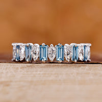 Blue Diamond Wedding Band with marquise and baguette diamond accents.
