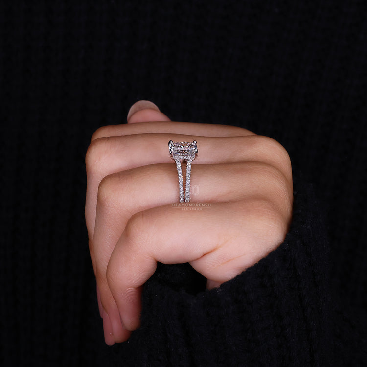 Split Shank Pave Engagement Ring with sparkling side diamonds.