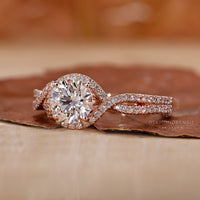Round Cut Diamond Twisted Pave Engagement Ring