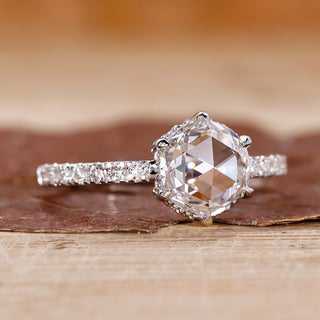 Rose cut engagement ring with a vintage-inspired design.
