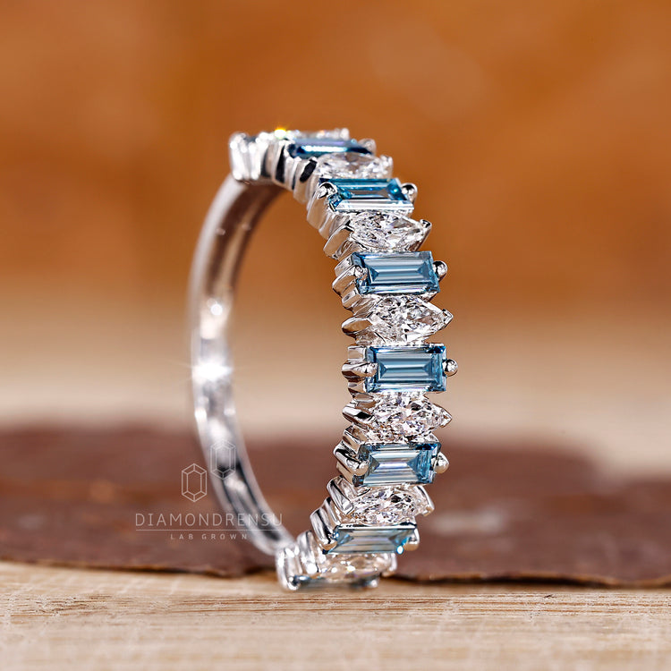 Half Eternity Wedding Band with lab grown diamonds in white gold.
