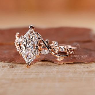 Exquisite Nature Inspired Engagement Ring with Dutch Marquise Diamond