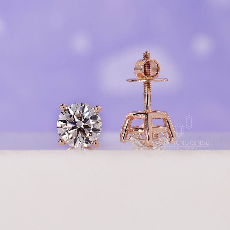 Rose gold earrings, rose gold stud earrings, diamondrensu earrings
