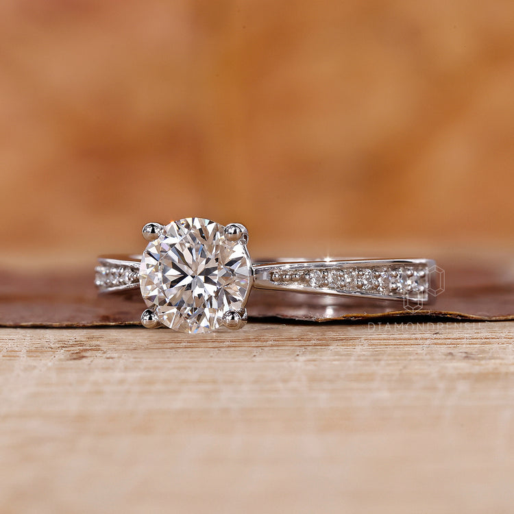 Lab Grown Diamond set in a handcrafted round diamond ring.