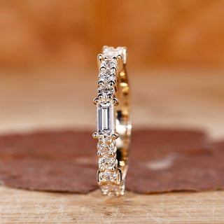 Half eternity wedding band in elegant design.
