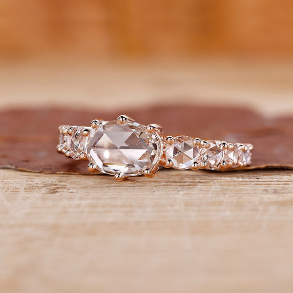 Rose Cut Diamond Ring in Tapered Pave Setting | Diamondrensu
