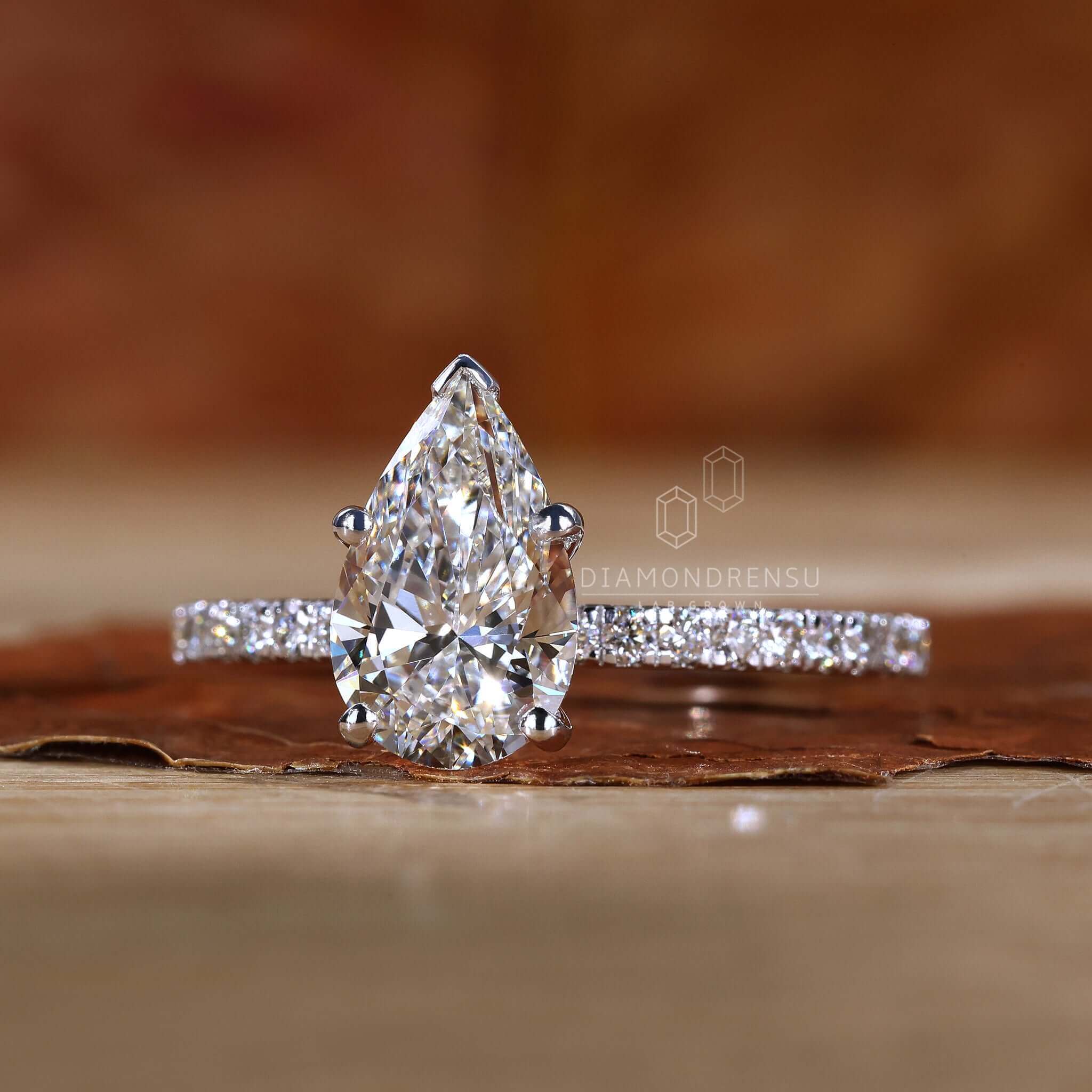 pear cut lab grown diamond ring