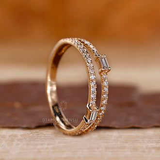 Yellow gold wedding band with custom diamond design.
