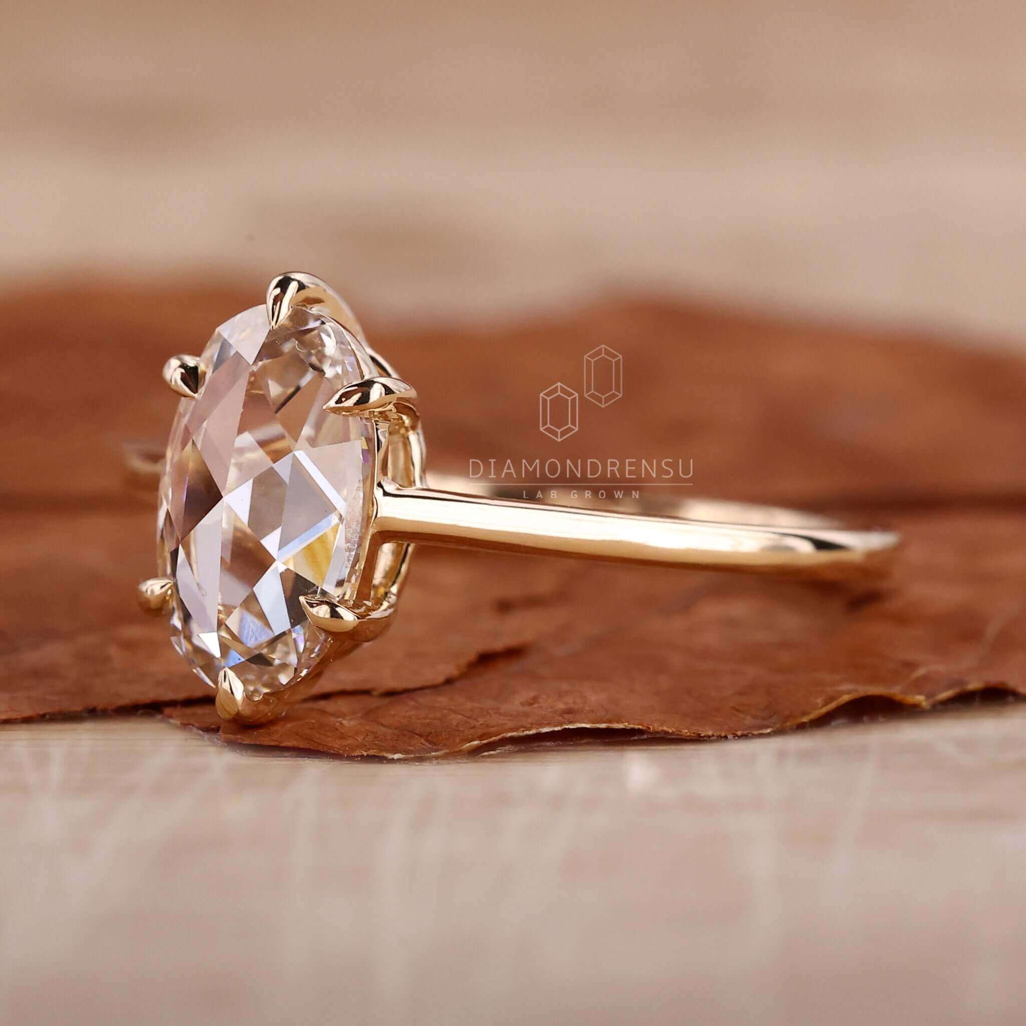 Diamond Add Moval Rose Cut Lab Grown Diamond Solitaire Engagement Ring
