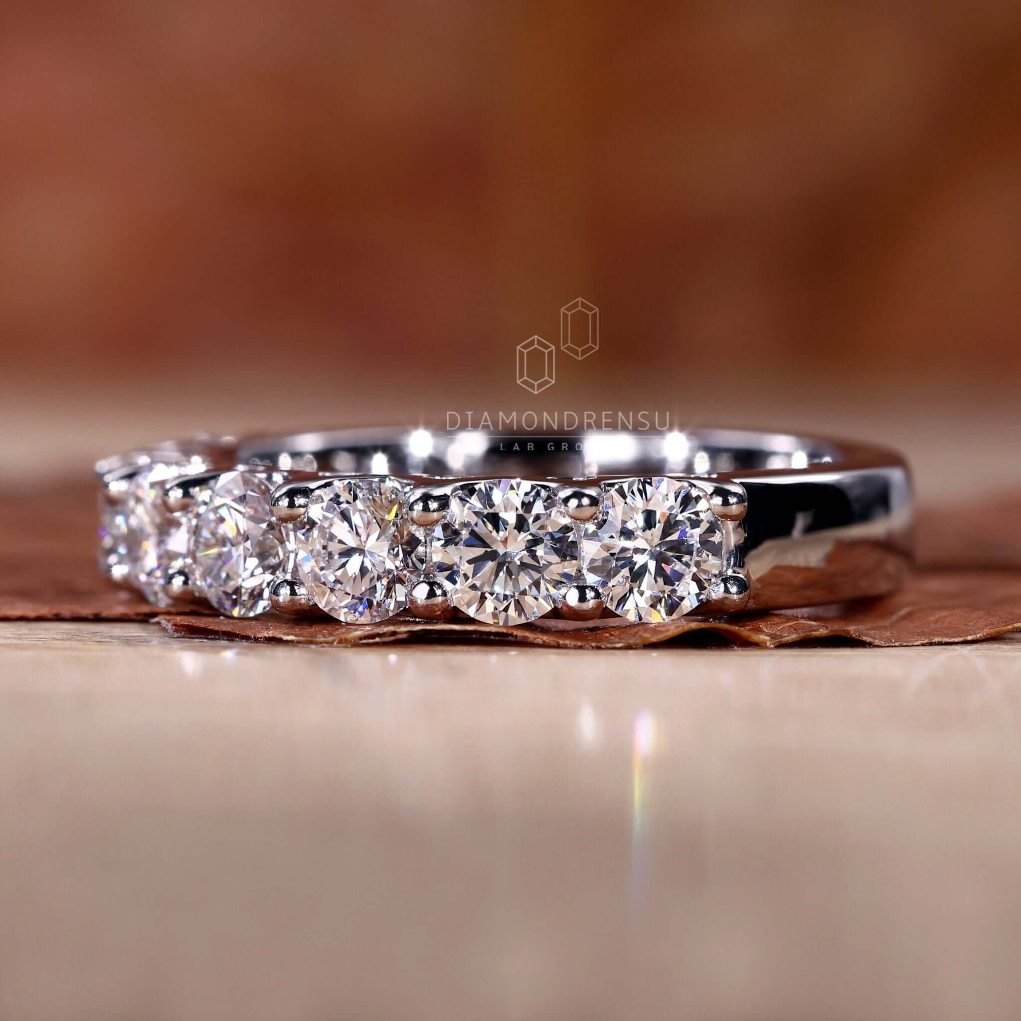 Round Lab Grown Diamond Half Eternity Wedding Band Round Lab Grown Diamond Half Eternity Wedding Band