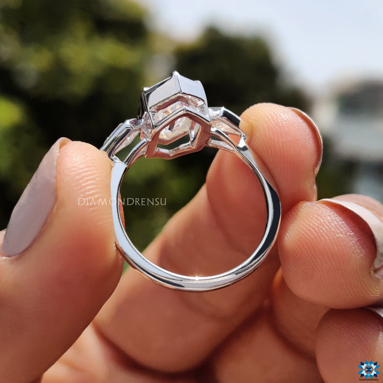 Classic white gold bezel setting moissanite ring