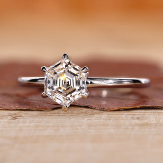 Hexagon Engagement Ring Six Claw Prong Setting
