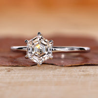 Hexagon Engagement Ring Six Claw Prong Setting
