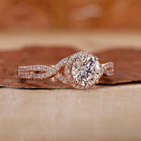 Round Cut Diamond Twisted Pave Engagement Ring
