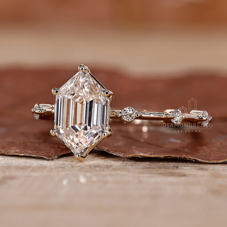Distance Pave Ring with brilliant diamond detailing.
